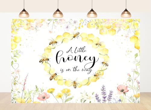 8x6ft Fabric A Little Honey is On The Way Baby Shower Backdrop Bee Honeycomb Watercolor Wild Floral Background for Baby Shower Party Decorations Wall Tapestry Photo Shoot Studio Props by wigshumanhair