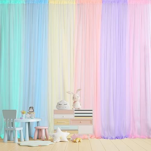 6 Panels,Pastel Rainbow Backdrop Curtains Sheer Curtain Panel,Bright Color by Tatuo