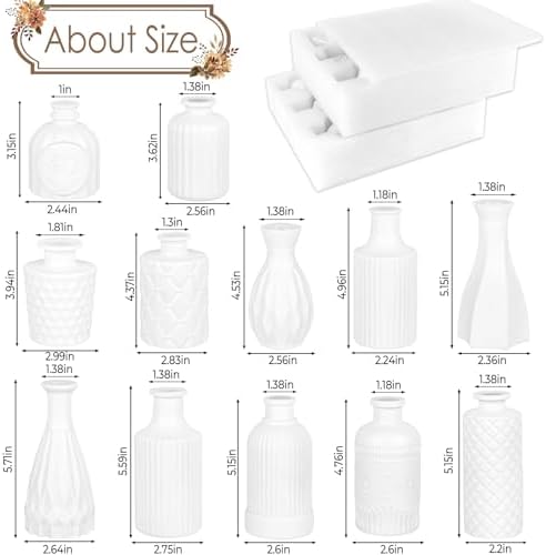 TBWIND 12 Pcs Matte White Glass Bud Vase Set - Image 2