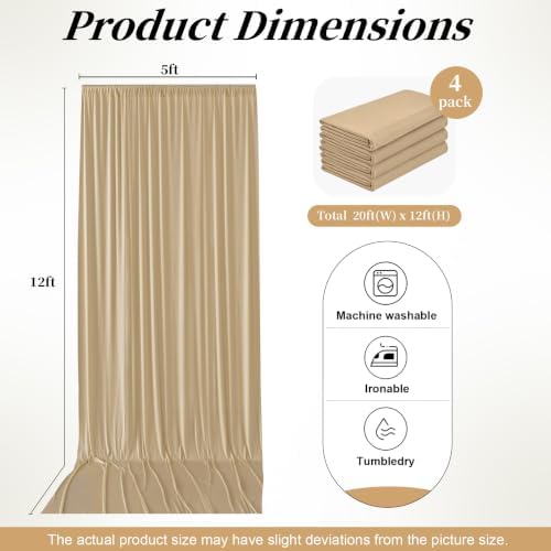 20ft x 12ft Champagne Backdrop Curtains for Parties, Wrinkle Free 4 Panels Photo Backdrop Drapes Back Drop Cloth for Wedding Birthday Photography Background Decor - Image 6