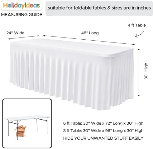 6 Pack White Spandex Table Covers 4ft Rectangle Ruffle Skirts for Party - Image 5