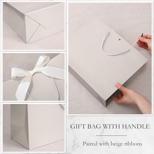 Silkfly 24 Pcs Paper Gift Bags with Handles & Bow Ribbon, Ivory - Image 3