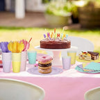 Qinyoung 388 Pcs Pastel Plates and Napkins Party Supplies Tableware Include Disposable Scalloped Plate Paper Napkin Cup Plastic Cutlery for Baby Shower Party Wedding Birthday, 48 Sets - Image 6
