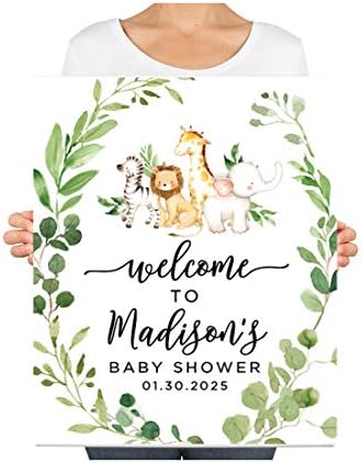 Andaz Press Custom Large Baby Shower Canvas Welcome Sign, 16 x 20 Inches, Safari Animals Leaf Foliage, Guestbook Alternative, Personalized Sign Our Canvas, For Jungle Safari Baby Shower Theme - Image 3