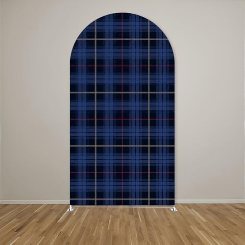 Arch Backdrop Cover Tartan Plaid Baby Shower Arch Stand Stretchy Cover for Bear Theme Boys Birthday Party Fiesta Decorations (7.2x4ft Cover,Blue33) - Image 2