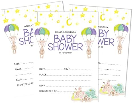 Pack of 30, Boy/Girl Baby Shower Party Collection, Baby Shower Invitation Cards, Fill in the Blank Invites WIth Envelopes, Giraffe Theme Party Supplies - Image 6