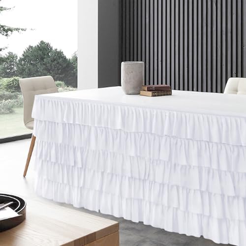 Pufogu White Tulle Table Skirt 9ft Tutu Ruffled Chiffon Tablecloth For Rectangle Wedding Baby Shower Girls Birthday Party and Cake Dessert Table Decorations(BrightRainbow, L9(ft), H30in) - Image 4