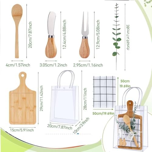 12 Set 108 Pcs Baby Shower Prizes for Game Winners Baby Shower Favors for Guests Gift Bamboo Cheese Board Set with Gift Bags Spoon Knives Forks Plaid Towel Thank You for Party Wedding Bridal Favor - Image 2