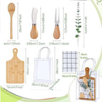 6 Set 54 Pcs Baby Shower Prizes for Game Winners Baby Shower Favors for Guests Gift Bamboo Cheese Board Set with Gift Bags Spoon Knives Forks Plaid Towel Thank You Tags for Party Wedding Bridal Favor - Image 2