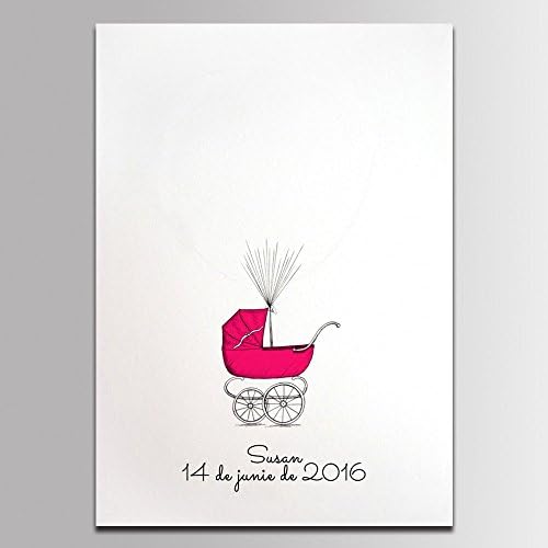 Customized Communion for Girl DIY Fingerprint Pink Baby Carriage Guest Book Alternative with Wooden Hanger Ready to Hang Party Decorations-80x120cm - Image 2