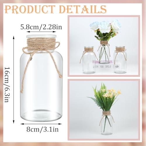 6 Pack Mason Jar Vases for Centerpieces, Clear Glass Flower Vase - Image 2