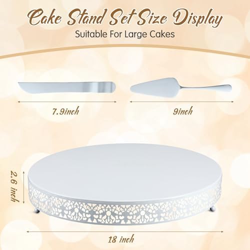 Wenqik 18 Inch White Cake Stand Metal Round with Cutter Spatula, Classic - Image 2