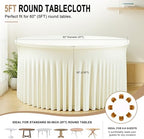 GALLETY 2 Pack Ivory Round Tablecloth for 5FT Tables, 120 inch Fitted Spandex Table Cloth with Skirt, Wrinkle Free Stretchy Circular Table Cover for Wedding, Party, Banquet, Event & Vendor Display - Image 2