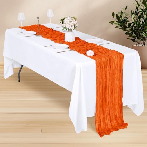 14 Pack Orange Cheesecloth Table Runner 17x108 Inch Semi Sheer Boho Gauze Cheese Cloth Fabric Table Runners, for Wedding Party Baby Shower Birthday Home Decor Garden Farmhouse - Image 3