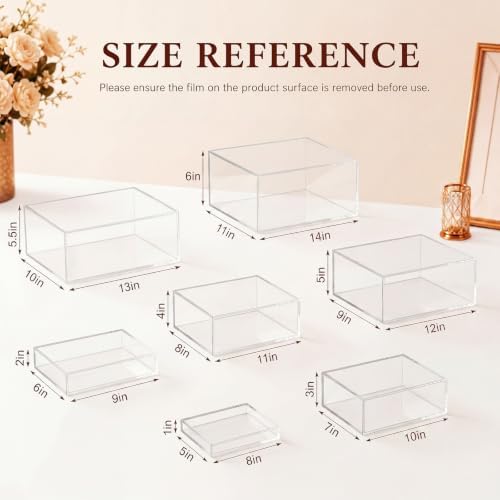 Leinuosen 7 Pcs Large Acrylic Buffet Risers, 8-14" Rectangle, Clear - Image 2