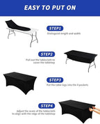 Fixwal 6 Pack Black Spandex Tablecloth 8 Foot Fitted Table Cover - Image 5