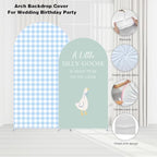 Set of 2 Arch Backdrop Covers One Silly Goose Baby Shower 2PCS Spandex Arch Stand Cover Plaids Girl Birthday Easter Party Banquets Decorations (7.2FT & 6.6FT,Blue) - Image 5