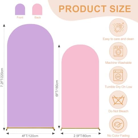 Pink Purple Arch Backdrop Cover Set of 2 (6FT/7.2FT) Arch Cover Spandex Wedding Arch Stand Covers for Birthday Party Baby Shower Girls Bridal Shower Photo Balloon Arch Covers Backdrop Background - Image 2