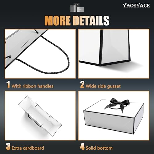 YACEYACE Gift Bags with Ribbon, 20Pack of White Gfit Bags with Bow, Card - Image 4