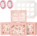 qiqee Auto-pop Up Cupcake Boxes with Window Pink 40PCS 12 Count Cupcake Box 13"x10"x3.5" Cupcakes Carrier, 12 Cupcake Containers with 2 rolls of pink ribbons by Qiqee