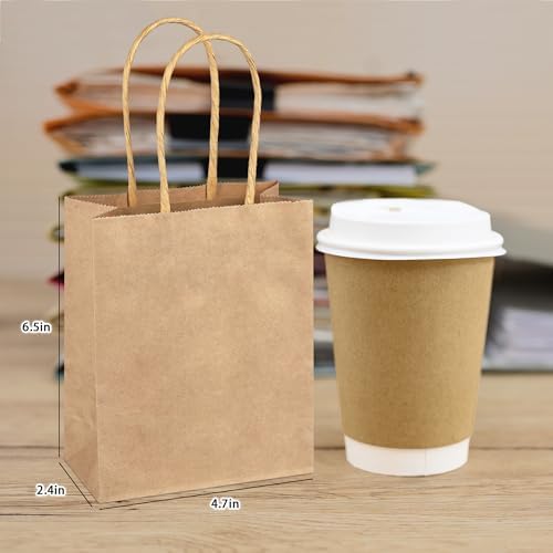 PINWATT 120Pcs Mini Gift Bags Bulk Kraft Paper Bag - 4.7"x2.4"x6.5" Small Brown Gift Bags for Party Favors, Shopping, Wedding, Retails, Birthday, Baby Showers - Image 4