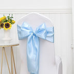 Pack of 50 Satin Baby Blue Chair Sashes Bows 7 X 108 Inch Universal Gold Chair Ribbons for Wedding Ceremony Party Banquet Event Chair Decorations - Baby Blue Chair Sashes 50 Pack - Image 4