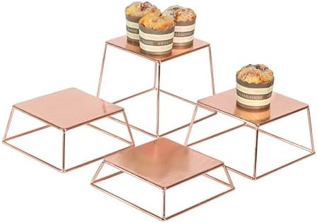 Dessert Table Risers Display Stands Food display Rose gold Metal Square Retail Pizza,Cupcake,Candy Stands Food Platter Tray,6x6 INCH,Set of 4 by YFEEN
