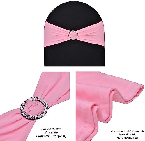 50pcs Pink Spandex Chair Sashes Stretchable for Wedding Party Banquet Decoration Fitted Elastic Bulk Chair Cover Band Bows for Baby Shower Engagement Event Home Dining Decor Wholesale - Image 2