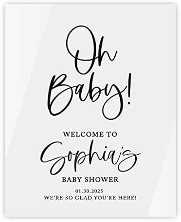 Andaz Press White Acrylic Personalized Baby Shower Sign, Gender Neutral Large Oh Baby Sign For Easel Stand, Acrylic Welcome To Baby Shower Sign Personalized, 16x20 Inch Acrylic Baby Shower Sign by AndazPress