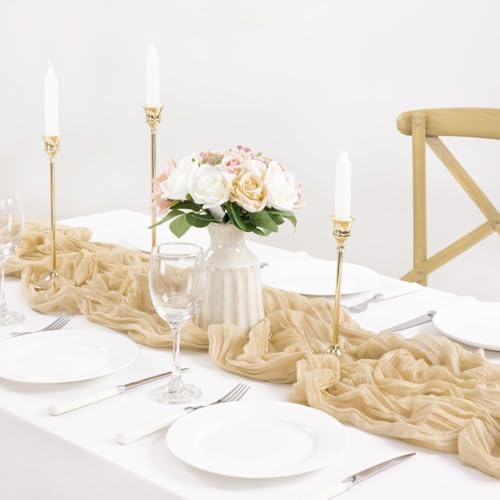 Champagne Cheesecloth Table Runner Farmhouse Fall Table Runner 10ft, 8 Pack - Image 5