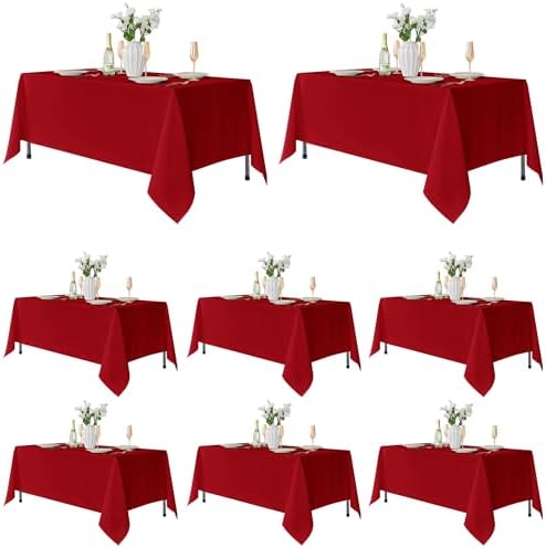 Fitable 8 Pack Red Tablecloths 60x102 Inch for 6 Ft Rectangle Tables by Fitable