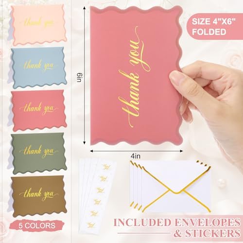 200 Set Thank You Cards with Envelopes Stickers 5 Colors Beautiful Thank You Cards Bulk Elegant Blank Notes Card for Business, Wedding, Baby Shower, Graduation, Birthday, All Occasions - Image 2