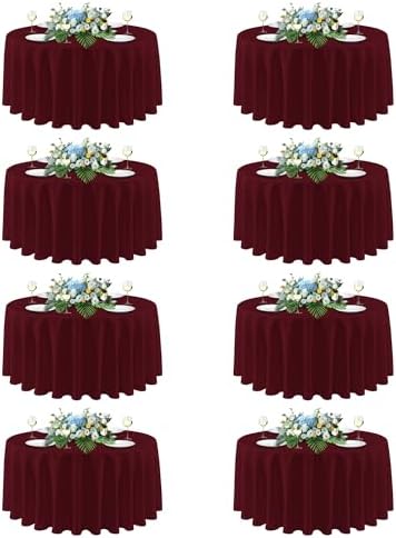 sancua Round Tablecloth 90 Inch Fit 30-72 Inch Tables, 8 Pack Burgundy by sancua