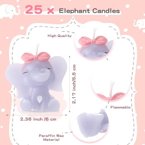 Conelist 25 Set Baby Shower Candles Favors Elephant for Guests, Pink - Image 2