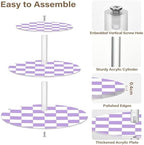J JOYSAY Chess Checkerboard White Light Purple Pattern Acrylic Cupcake Stand 3 Tier Dessert Table Display Set Clear Cake Stands for Party Wedding Baby Shower Decorations Easy Assembly Pastry Tower - Image 2