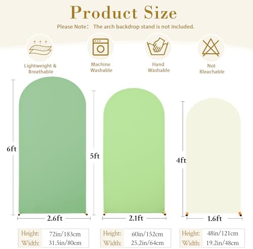 Green Arch Backdrop Cover 3 Set-4FT, 5FT, 6FT Spandex Fitted Wedding Arch Stand Covers for Baby Shower Birthday Party Wedding Ceremony Photo Balloon Arch Stand Background Decorations - Image 4