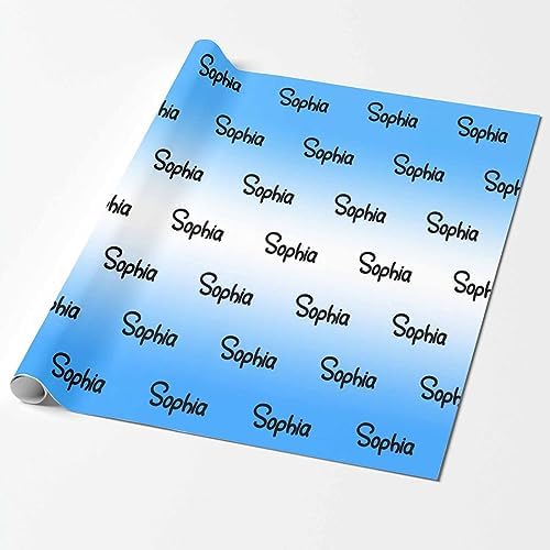 MyPupSocks Custom Text Wrapping Paper Gradient Blue & White, Personalized Name Gift Wrap Paper Funny Wrapping Paper Roll 58x23 for Boys Girls Kids Birthday Christmas Winter Holiday 3 Rolls - Image 2