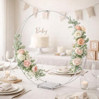 8 Pack 18 Inches Metal Double Floral Hoop Centerpieces with Stand and 38-Yard Paddle Wire Craft Centerpiece Table Decorations Wedding/Baptism/Party/Centerpiece DIY Metal Ring Table Décor, Silver - Image 7
