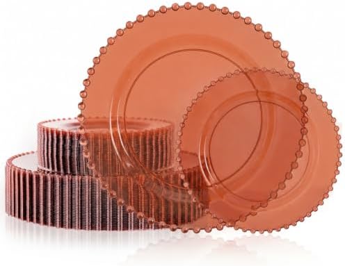 U-QE 60PCS Clear Brown Plastic Plates, Beaded Plates Disposable Heavy Duty by U-QE