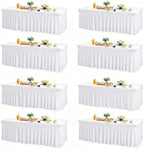 Wish Care 8 Pack White Spandex Table Clothes for 8 Foot Rectangle Tables, 8FT Wrinkle Free Fitted Tablecloths Ruffles Design Table Cloth for Party, Banquet, Wedding and Events by WishCare