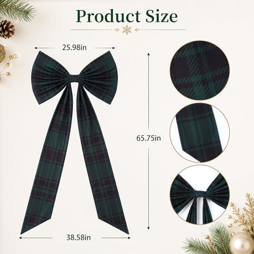 5.5 ft Green Blue Tartan Plaid Bow Large Christmas Tree Topper Bow - Image 3