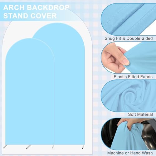 Set of 2 Arch Backdrop Covers 7.2FT, 6FT Blue and Oh Baby Decal Sign - Adjustable Spandex Arch Covers Stretchy Backdrop for Wedding Birthday Party Baby Shower Banquet Decoration - Image 4