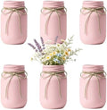 6 PCS 16oz Glass Mason Jars Flower Vases for Centerpieces, Pink by ZHURUININ