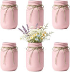 6 PCS 16oz Glass Mason Jars Flower Vases for Centerpieces, Pink by ZHURUININ