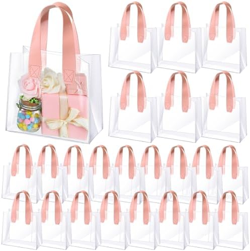 Sweetude 24 Pcs Clear Gift Bags with Handle Plastic Small Tote, pink by Sweetude