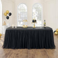 108in Black Tulle Table Skirts for Rectangle Tables 4/6/8ft, 2-Layer Gold Grim Ruffle Tulle Tutu Cloth Table Skirt 9ft Long Decor Birthday Party Wedding Graduation Cake Dessert(No Table Cover) by ENJOYYOURPARTY
