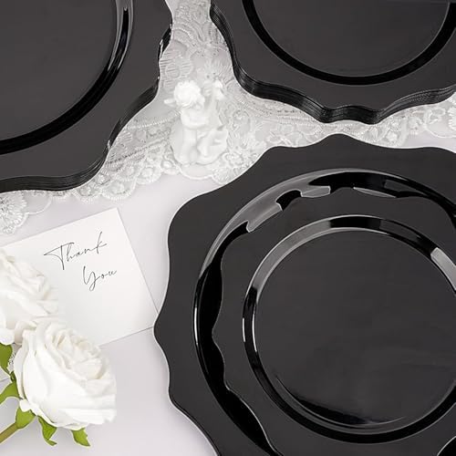 realluck 100Pcs Black Plastic Plates for 50 Guests - Image 3