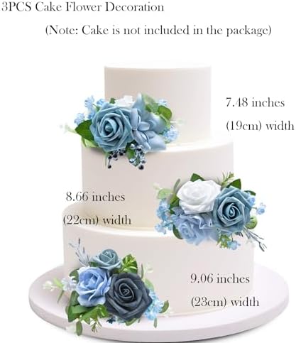 Marriwise 3Pcs Pre-Made Cake Flowers,Light Blue Wedding Cake Decor,Party - Image 2