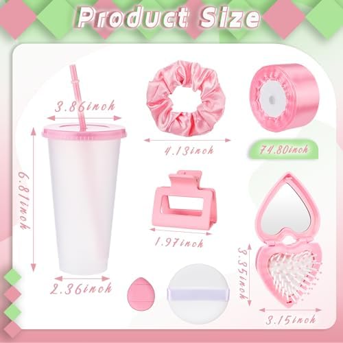 Teenyyou 6 Sets Baby Shower Game Gifts for Players Baby Shower Favors Tumbler Hair Comb Powder Puff Hair Claw Gift Bag Thanks Tags for Wedding Bridal Favors Party Guests - Image 2