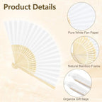 Aodaer White Paper Fan Set 60 Pack Folding Hand Fans with Organza Gift Bags Wooden Storage Box Display Sign and White Ribbon Handheld Fan for Wedding Favors Bridal Shower Party Supplies - Image 3